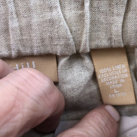 Kate Hill Women's 100% Linen Pants Large Floral Embroidered Casual Wide Leg Beig - Picture 7 of 12